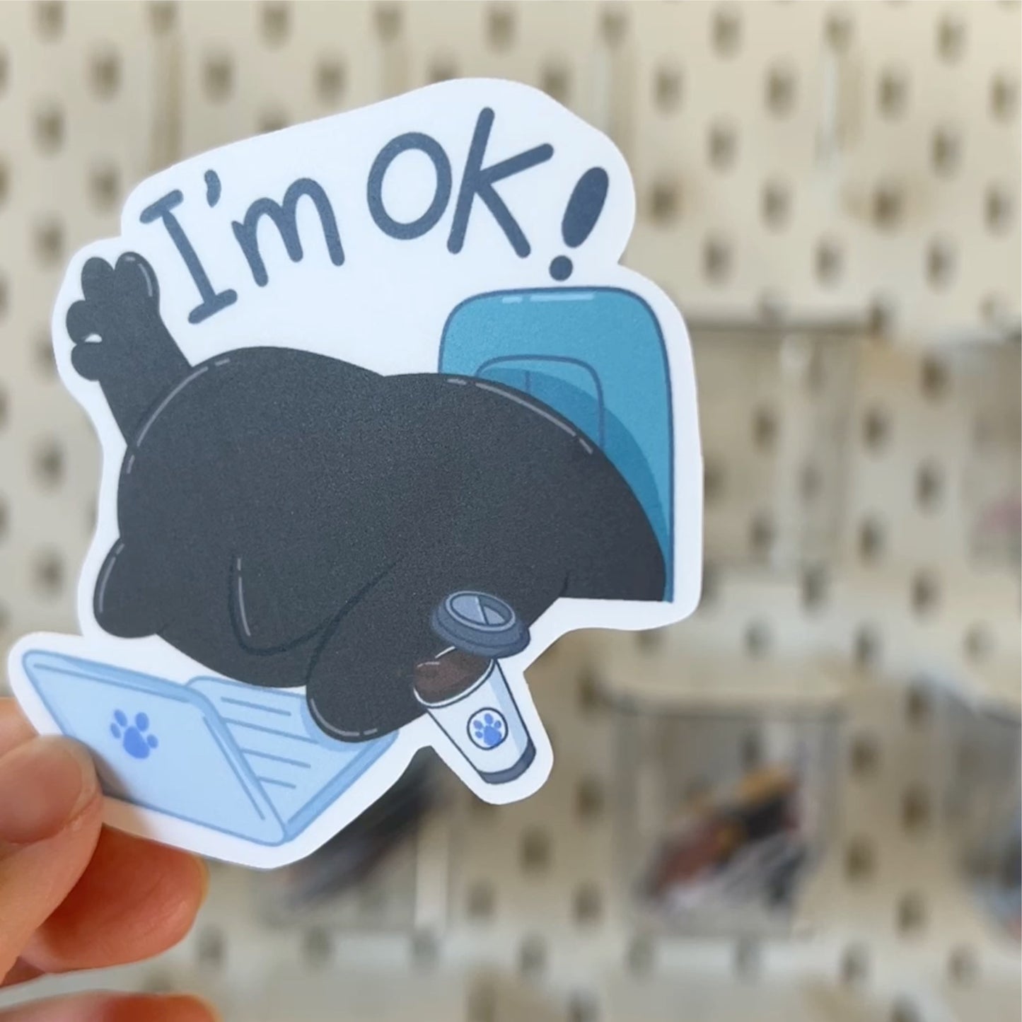 Tomo Cat - I am OK - Funny Black Cat Sticker