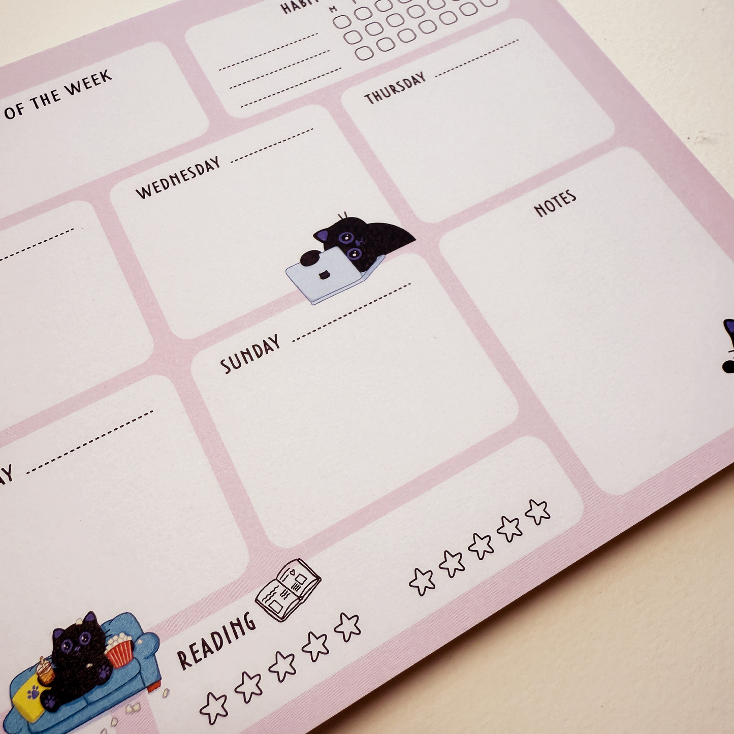Cute Black Cat A5 Weekly Planner Pad + 2 Sticker Sheets