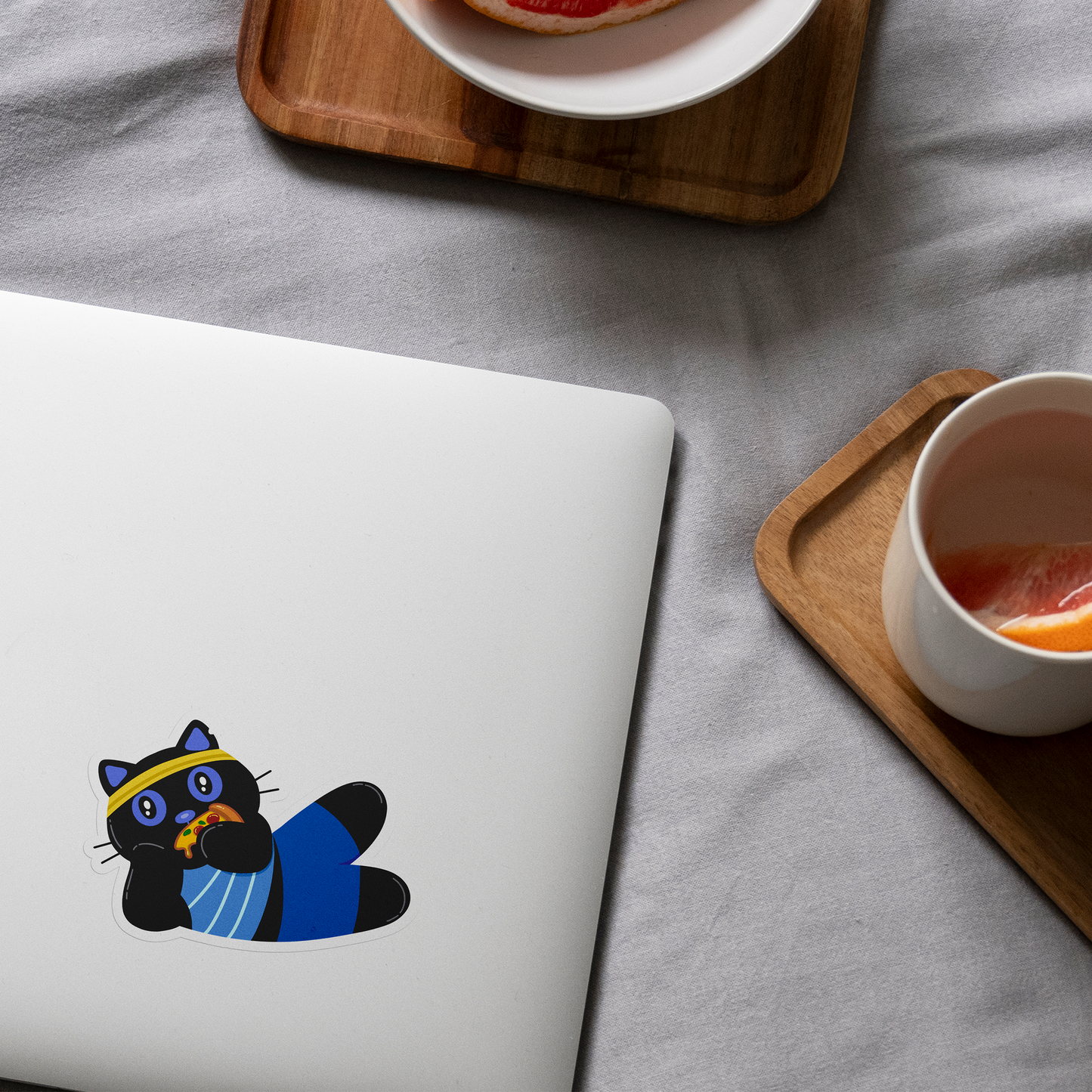 Tomo Cat - Cat's Pizza and Gym Time Sticker - Funny Black Cat Sticker