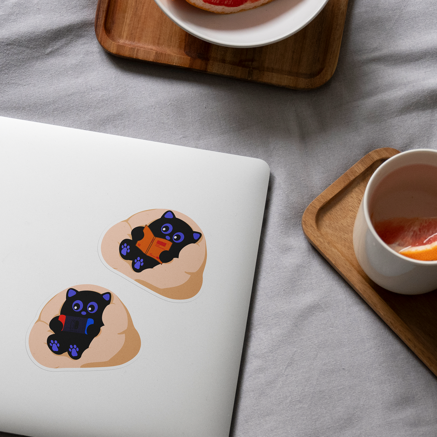 Tomo Cat - Cozy Black Cat Sticker β Cute Bean Bag Cat with Reading or Gaming Design Options - Black Cat Sticker