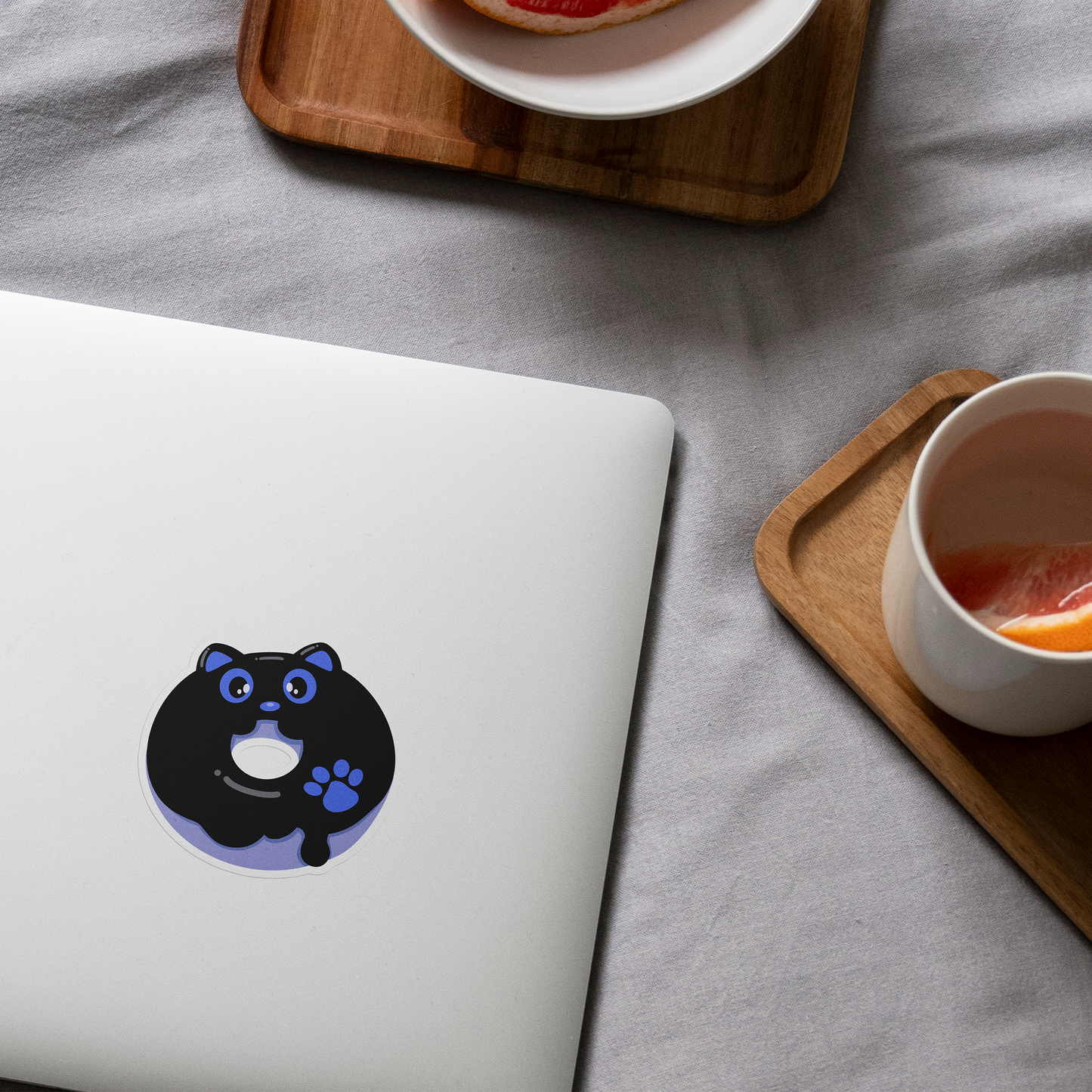 Tomo - Black Cat Donut Sticker - Black Cat Character Sticker