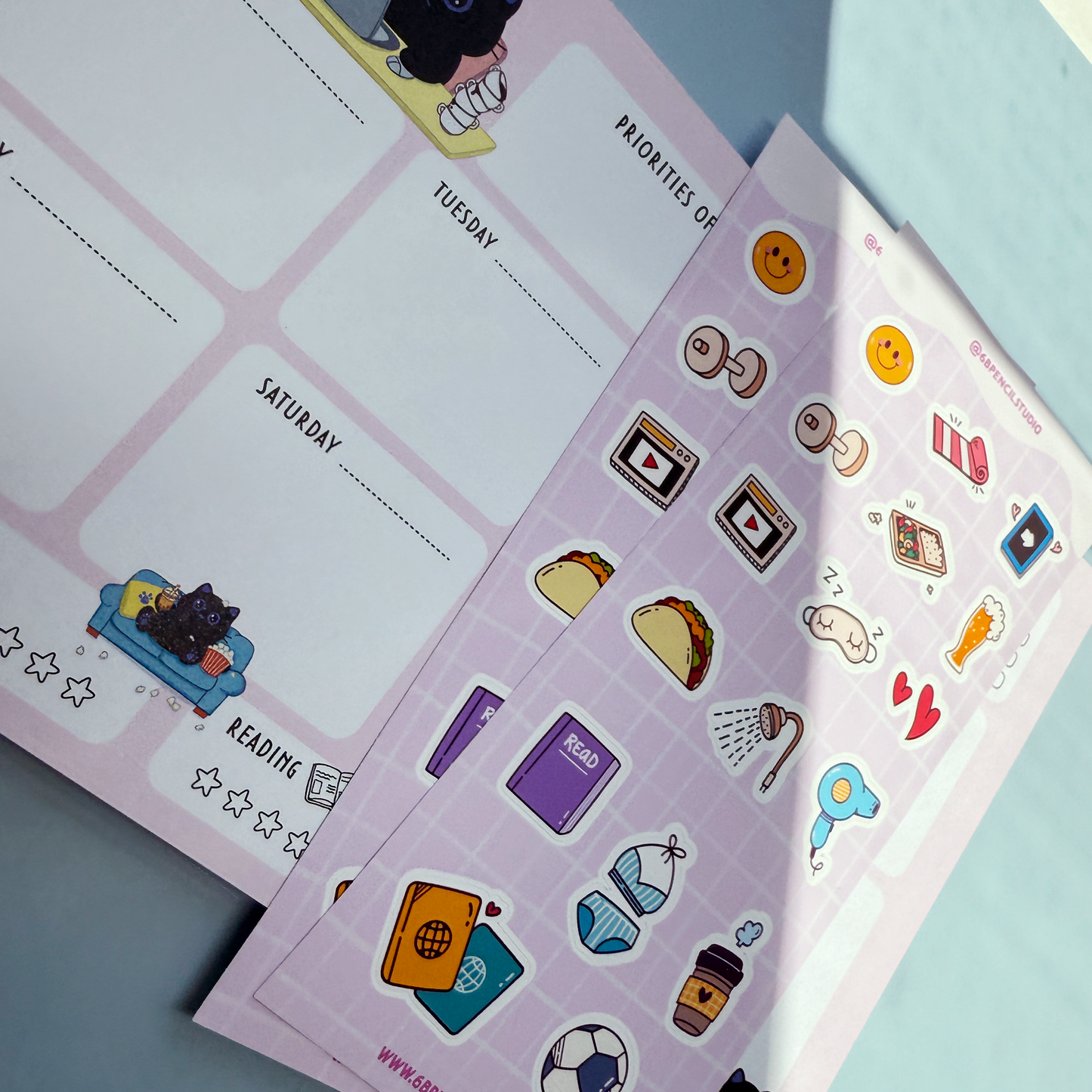 Cute Black Cat A5 Weekly Planner Pad + 2 Sticker Sheets