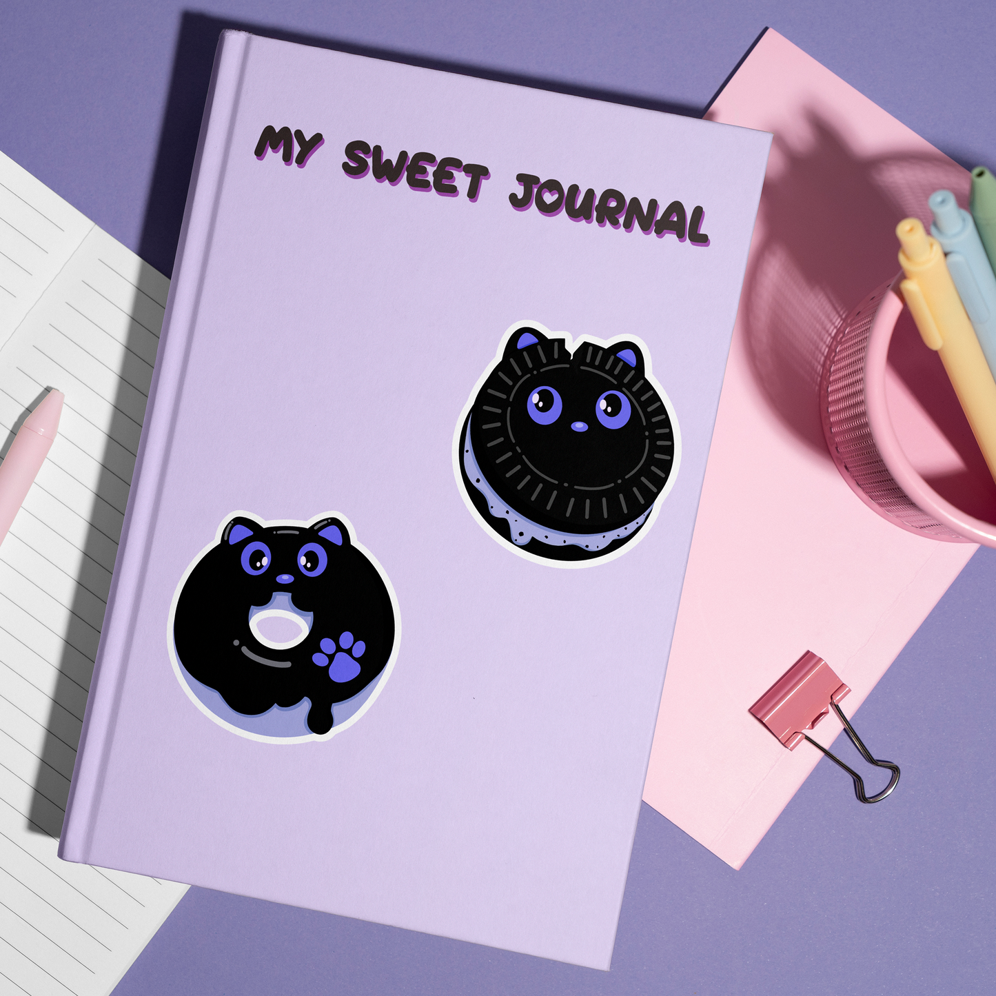 Tomo - Black Cat Donut Sticker - Black Cat Character Sticker