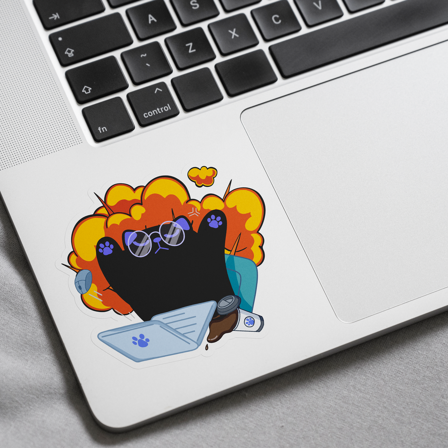 Tomo - Exploding Brain Cat Sticker - Funny Overwhelmed Cat - Black Cat Sticker
