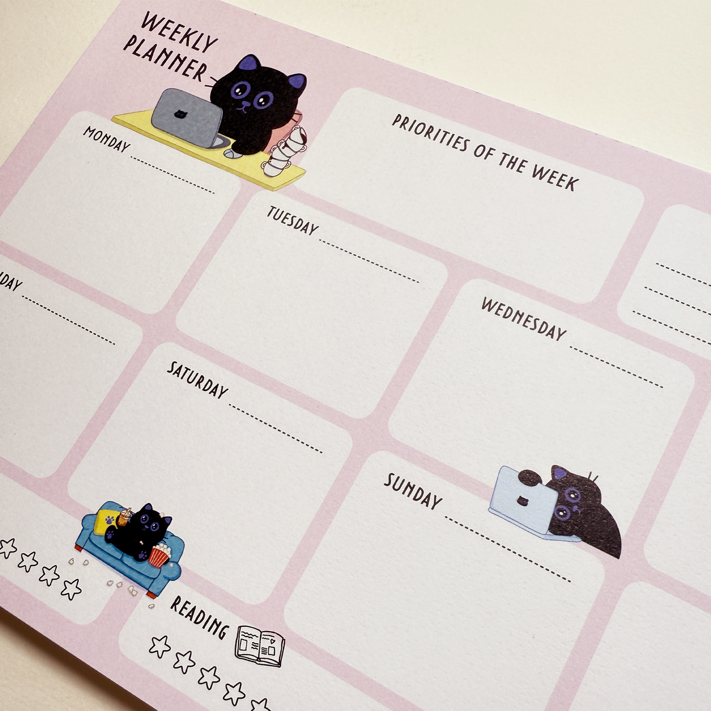 Cute Black Cat A5 Weekly Planner Pad + 2 Sticker Sheets