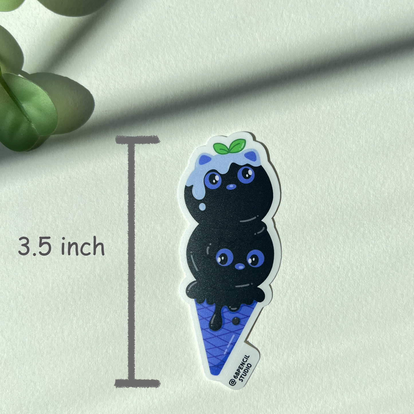Tomo - Blueberry Cat Ice Cream Cone Sticker - Black Cat Character Sticker