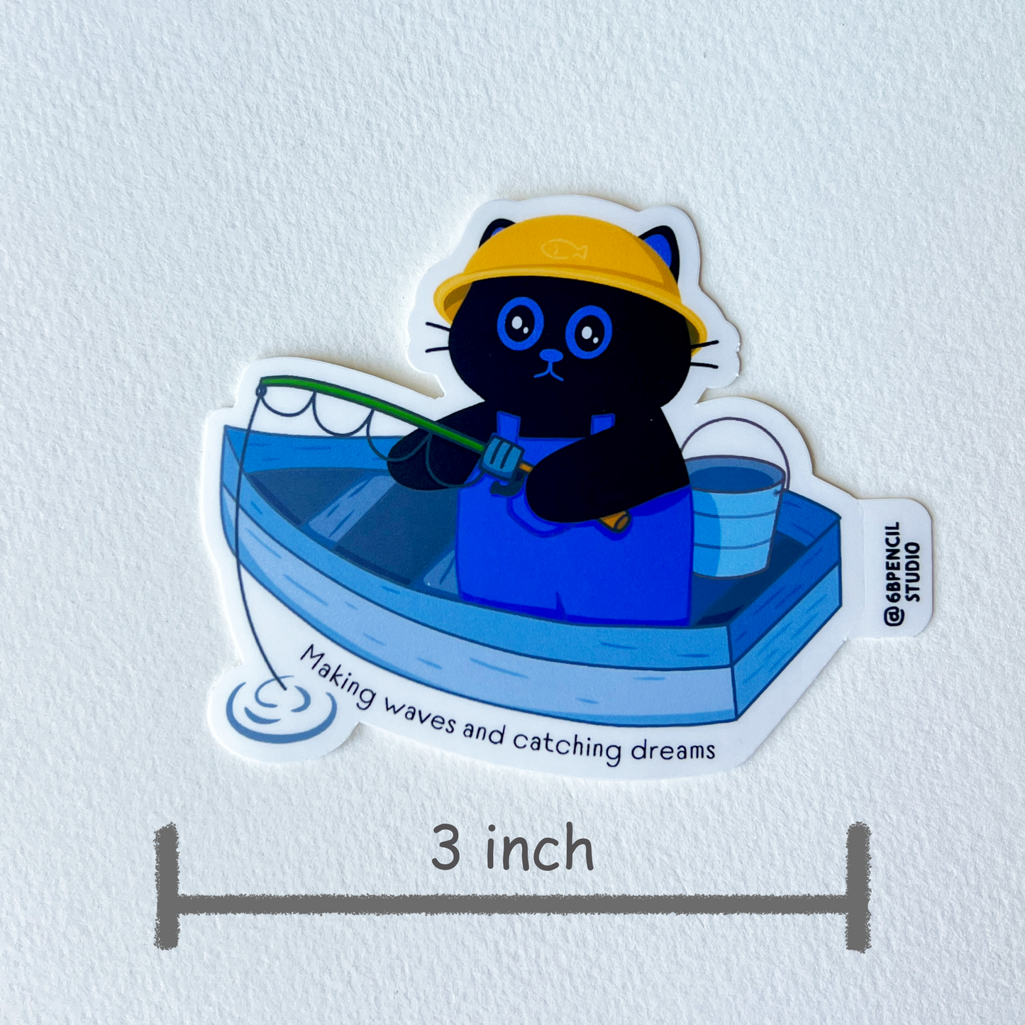 Tomo Cat - Black Cat Fishing Sticker | Cute Cat in Boat - Black Cat Sticker