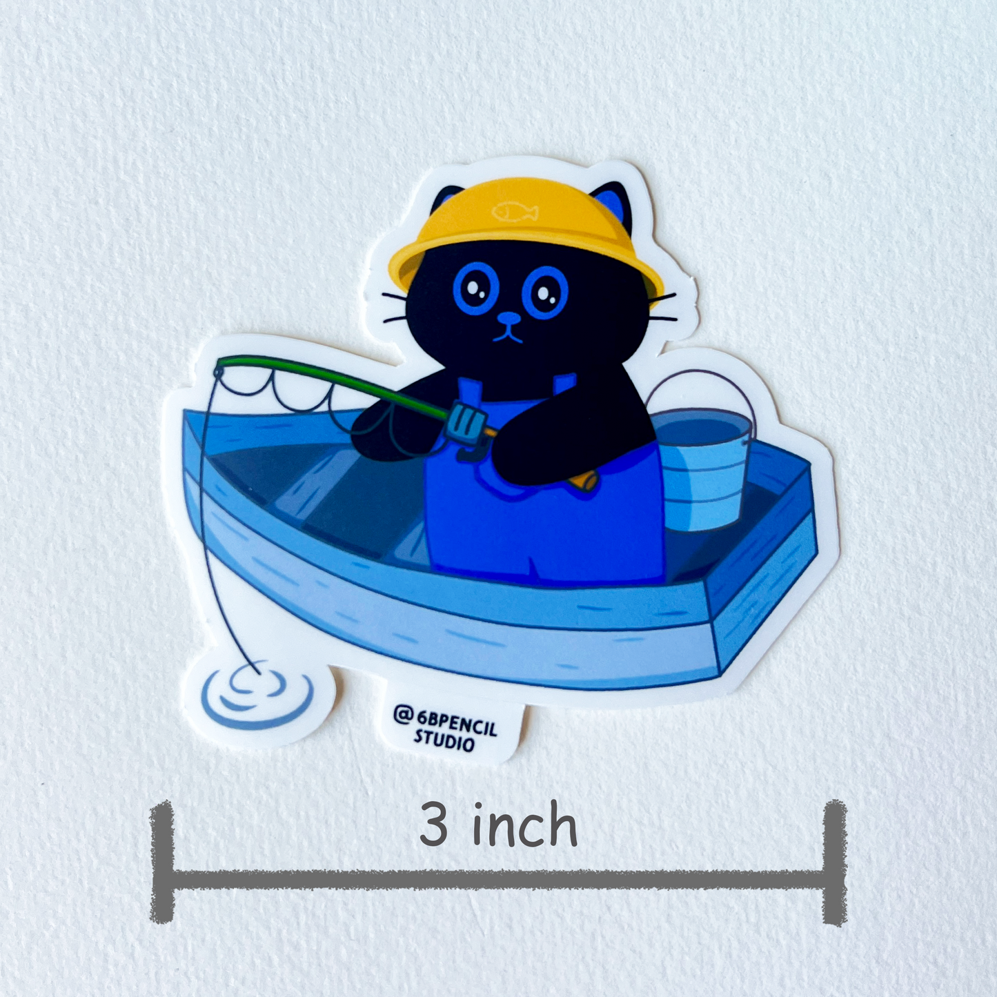 Tomo Cat - Black Cat Fishing Sticker | Cute Cat in Boat - Black Cat Sticker