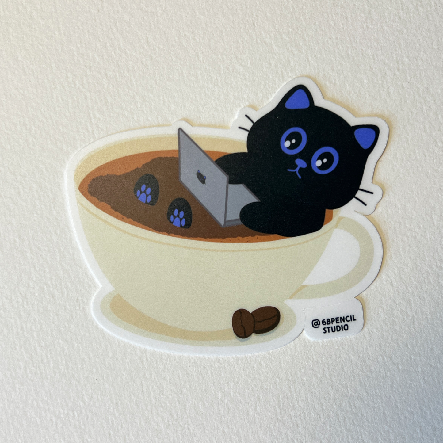 Tomo Cat - Working Cat in Coffee Cup Sticker – Cozy Caffeine Lover’s