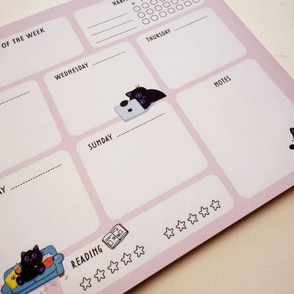 Cute Black Cat A5 Weekly Planner Pad + 2 Sticker Sheets