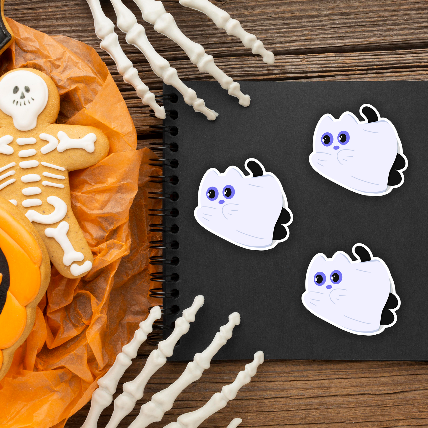 Tomo Cat - Spooky Cute Ghost Cat Sticker - Halloween Sticker