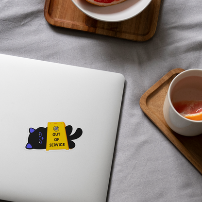 Tomo Cat - "Out of Service" Lazy Cat Sticker  - Black Cat Sticker