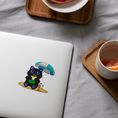 Tomo - Travel Series - Beach Time - Black Cat Sticker