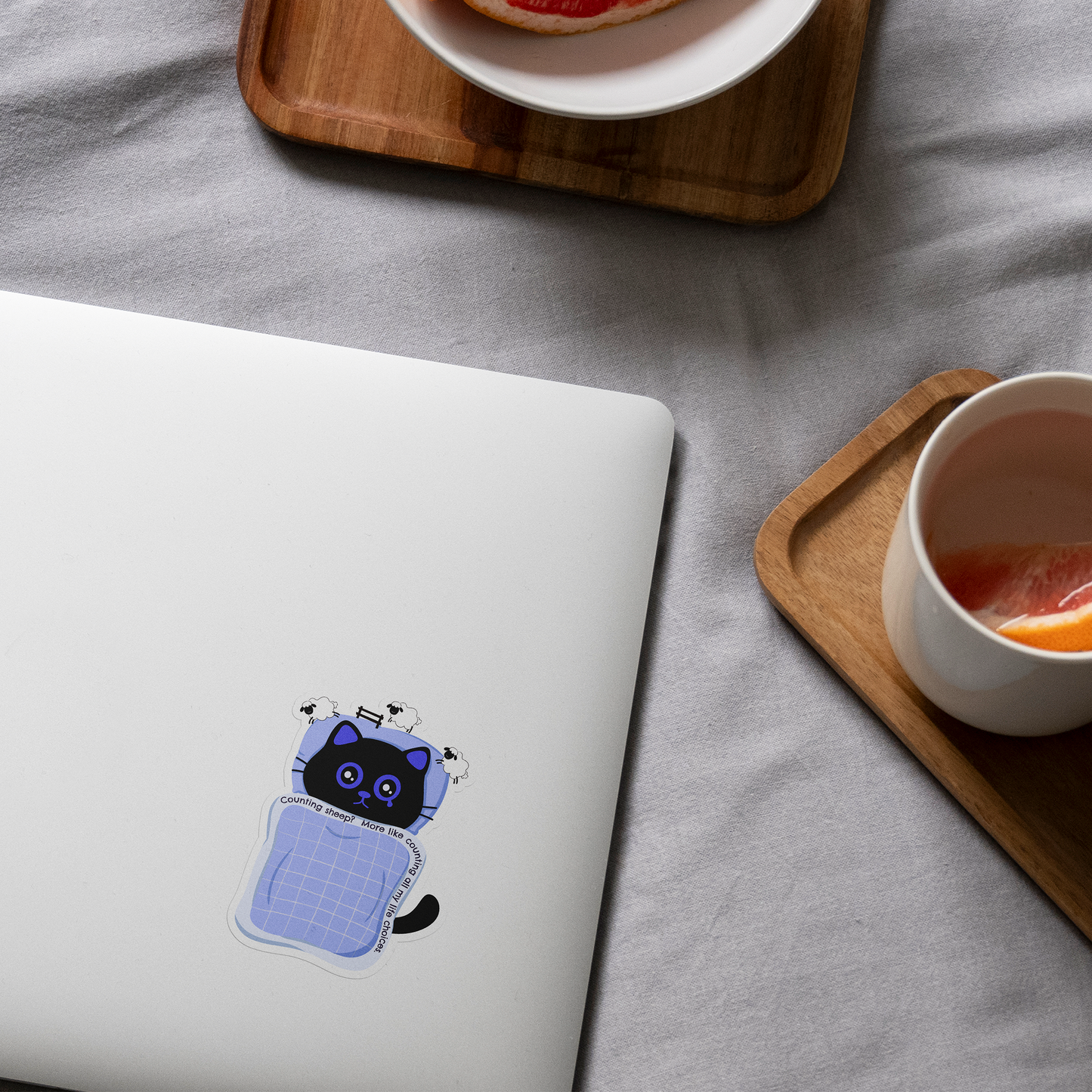 Tomo Cat - Insomnia Cat Sticker - Counting Sheep? More Like Counting All My Life Choices