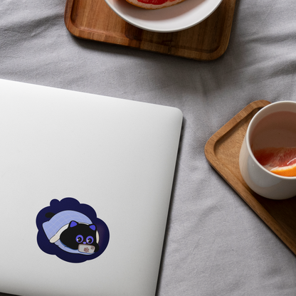 Tomo Cat - Staying up Late - Black Cat Sticker