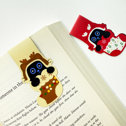 Tomo Cat - Christmas Magnetic Bookmarks – Festive Black Cat in Stocking Design, Set of 4 Cute Holiday-Themed Bookmarks
