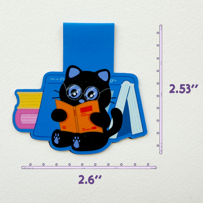 Tomo Cat - Adorable Black Cat Reading Magnetic Bookmark - Cat Magnetic Bookmark