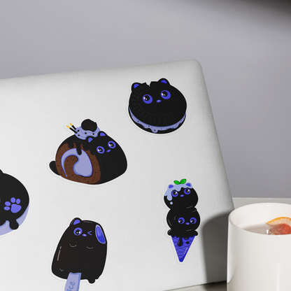 Tomo - Blueberry Cat Ice Cream Cone Sticker - Black Cat Character Sticker