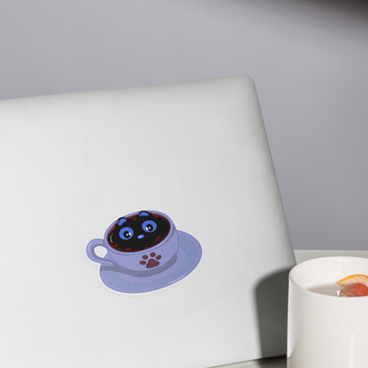 Tomo - Cute Black Cat in Coffee Cup Sticker