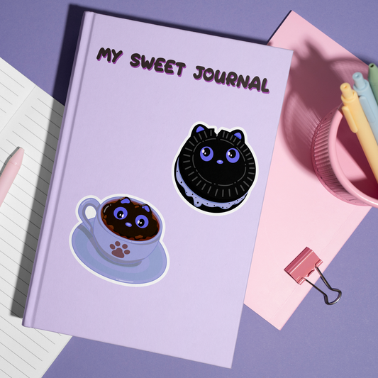 Tomo - Cute Black Cat in Coffee Cup Sticker