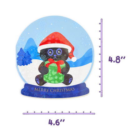Merry Christmas Black Cat Snow Globe Folded Greeting Card with Envelope – Cute Holiday Postcard for Cat Lovers