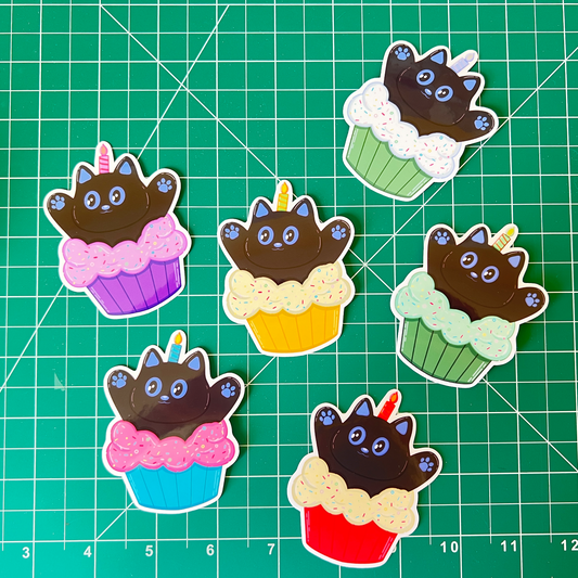 Tomo - Cupcake - Black Cat Character Sticker