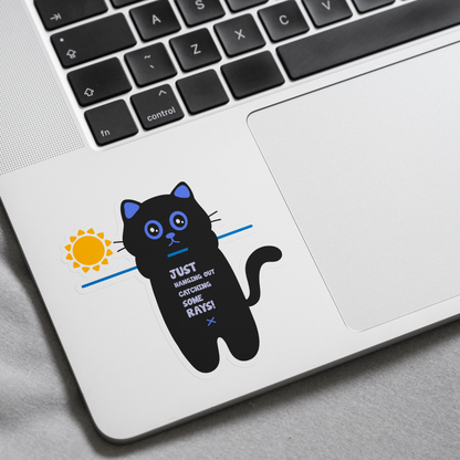 Tomo Cat - Hanging Out, Catching Some Rays! - Funny Black Cat Sticker