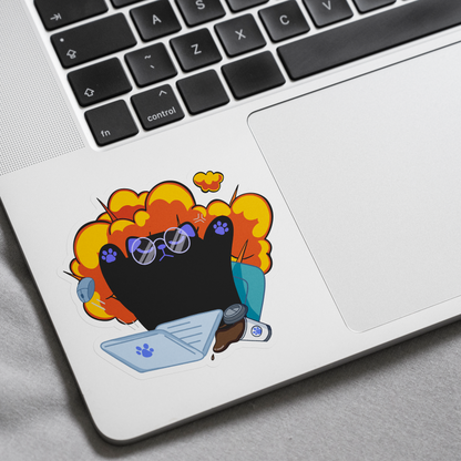 Tomo - Exploding Brain Cat Sticker - Funny Overwhelmed Cat - Black Cat Sticker