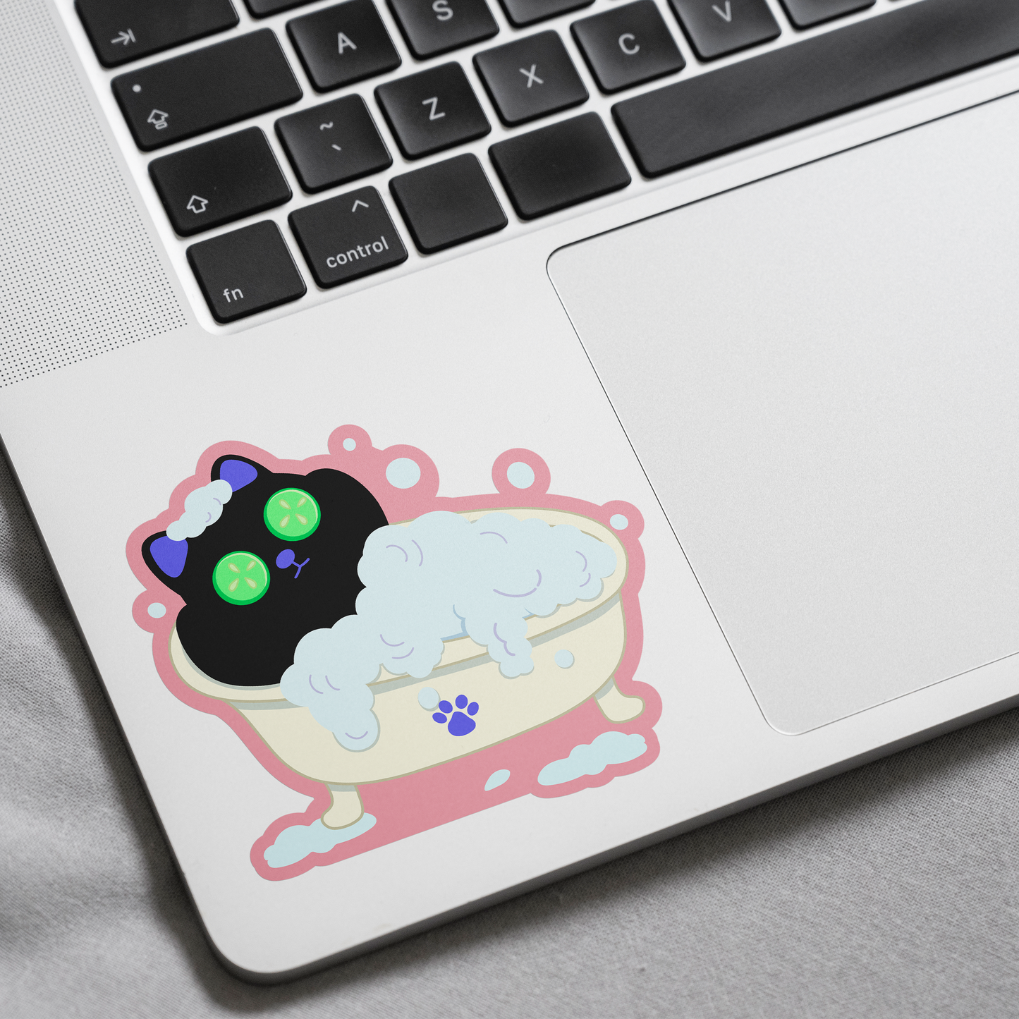 Tomo - Relaxing Cat in Bubble Bath Sticker - Black Cat Sticker