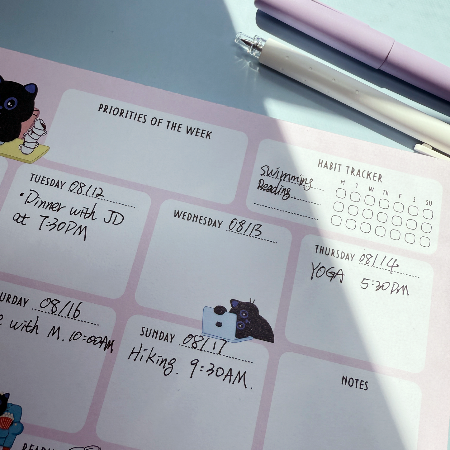 Cute Black Cat A5 Weekly Planner Pad + 2 Sticker Sheets