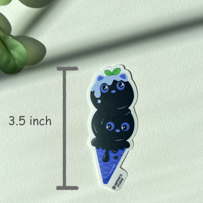 Tomo - Blueberry Cat Ice Cream Cone Sticker - Black Cat Character Sticker
