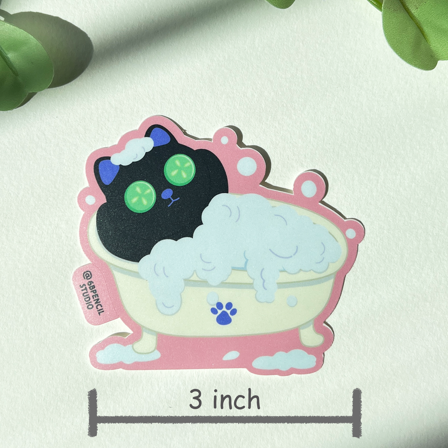 Tomo - Relaxing Cat in Bubble Bath Sticker - Black Cat Sticker