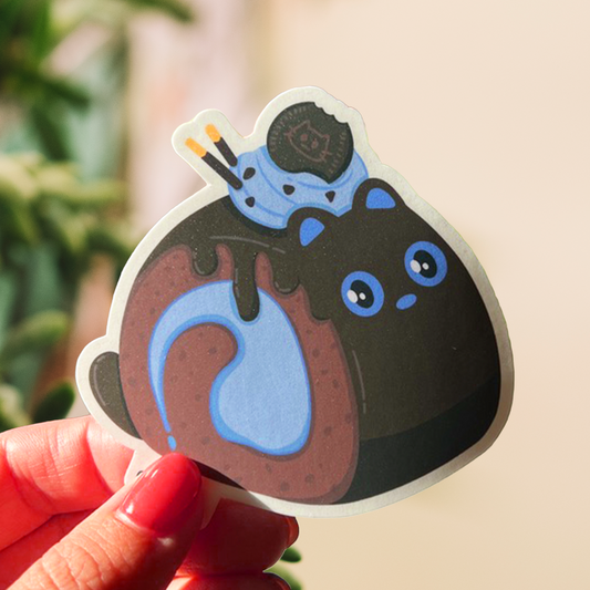 Tomo - Cat Cake Sticker - Black Cat Character Sticker