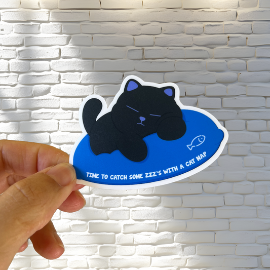 Tomo Cat - Sleeping Cat - Black Cat Sticker - Time to Catch Some ZZZ's with a Cat Nap