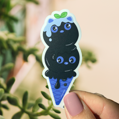 Tomo - Blueberry Cat Ice Cream Cone Sticker - Black Cat Character Sticker