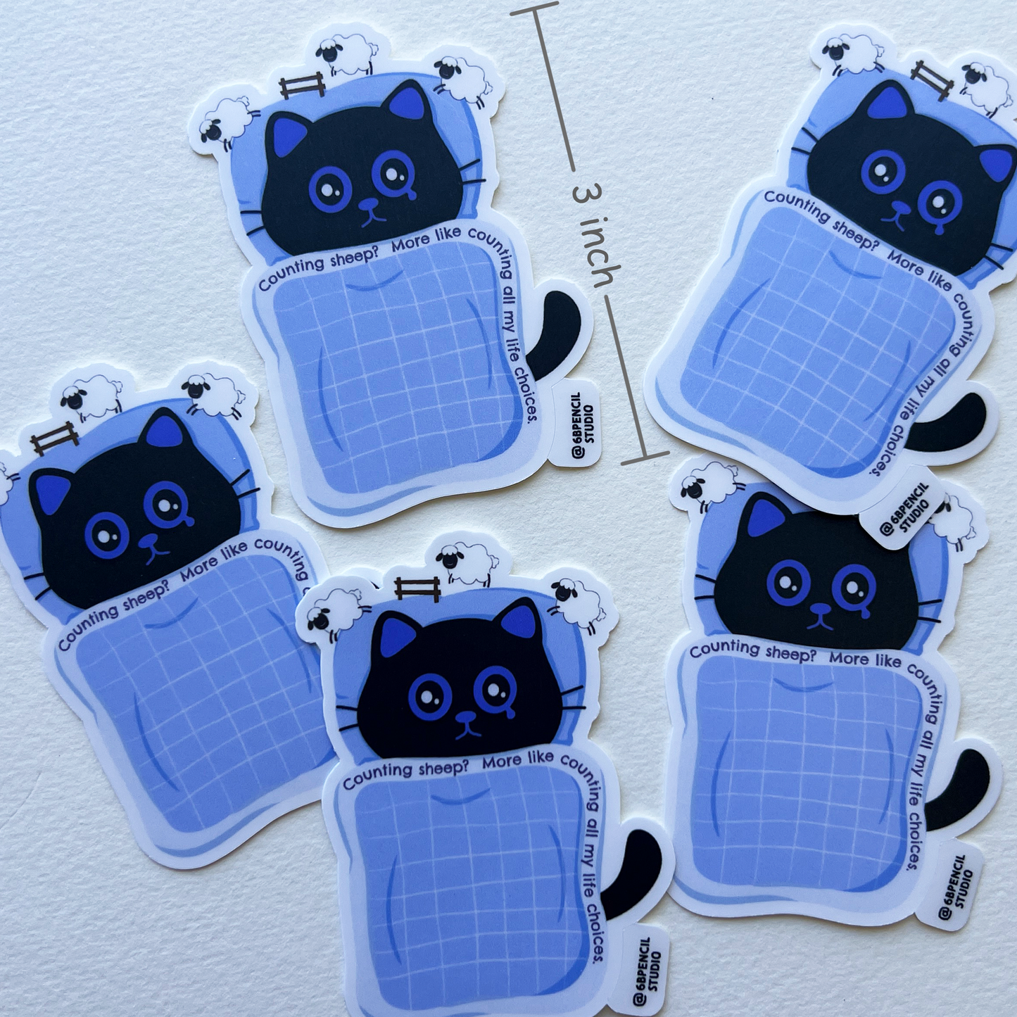 Tomo Cat - Insomnia Cat Sticker - Counting Sheep? More Like Counting All My Life Choices