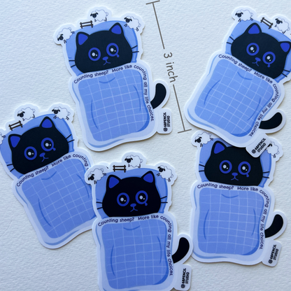 Tomo Cat - Insomnia Cat Sticker - Counting Sheep? More Like Counting All My Life Choices