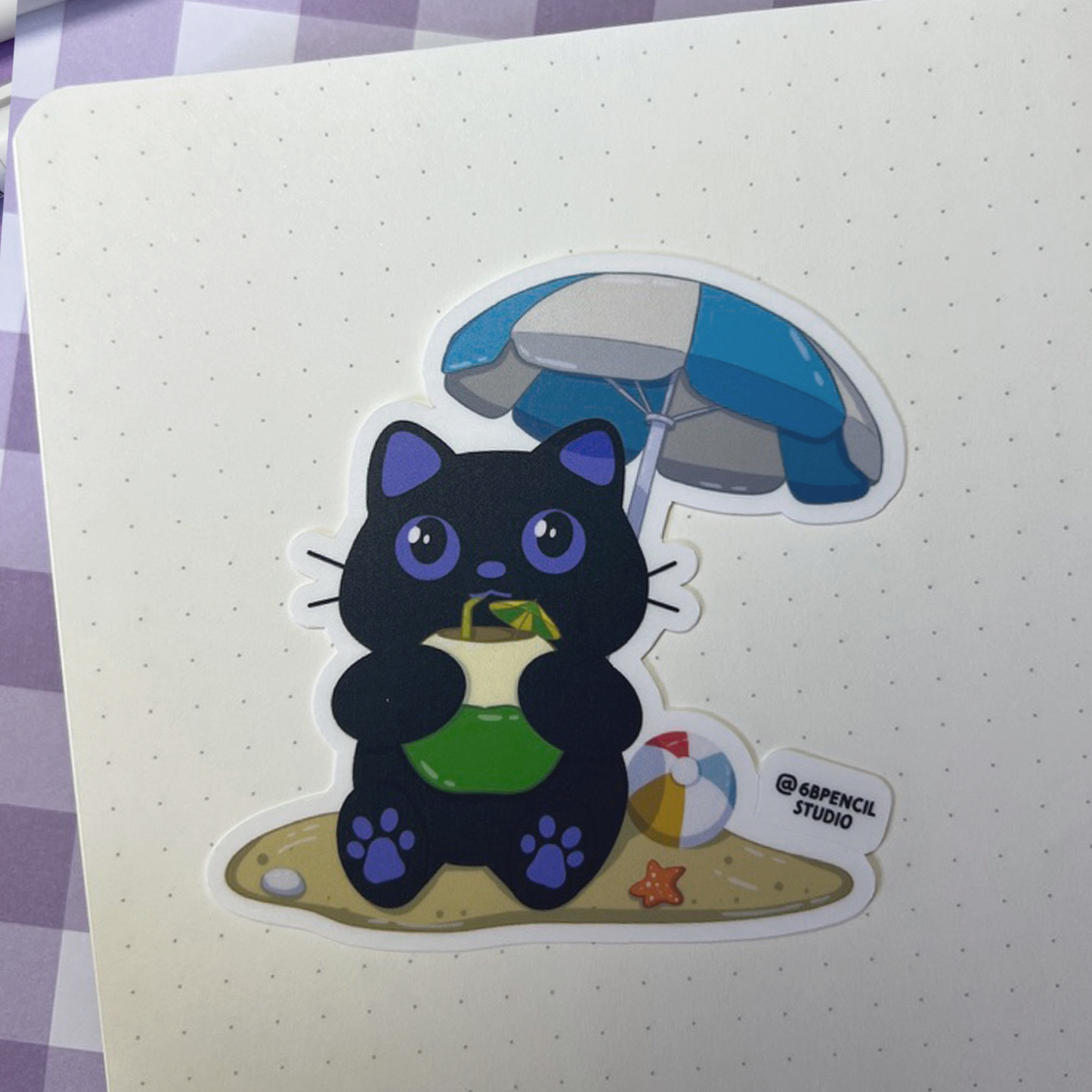 Tomo - Travel Series - Beach Time - Black Cat Sticker