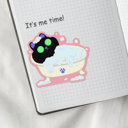 Tomo - Relaxing Cat in Bubble Bath Sticker - Black Cat Sticker