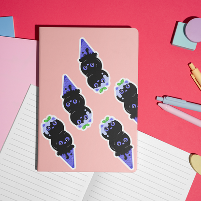 Tomo - Blueberry Cat Ice Cream Cone Sticker - Black Cat Character Sticker