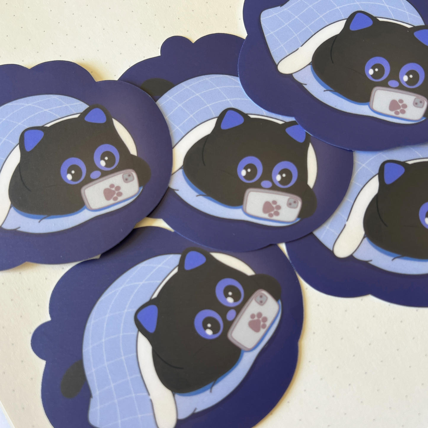 Tomo Cat - Staying up Late - Black Cat Sticker