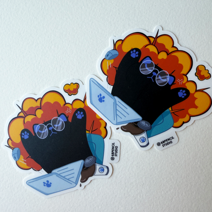 Tomo - Exploding Brain Cat Sticker - Funny Overwhelmed Cat - Black Cat Sticker