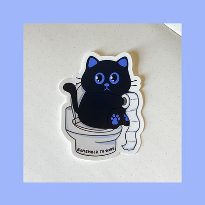 Tomo Cat - Remember to Wipe - Funny Black Cat Sticker