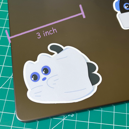 Tomo Cat - Spooky Cute Ghost Cat Sticker - Halloween Sticker