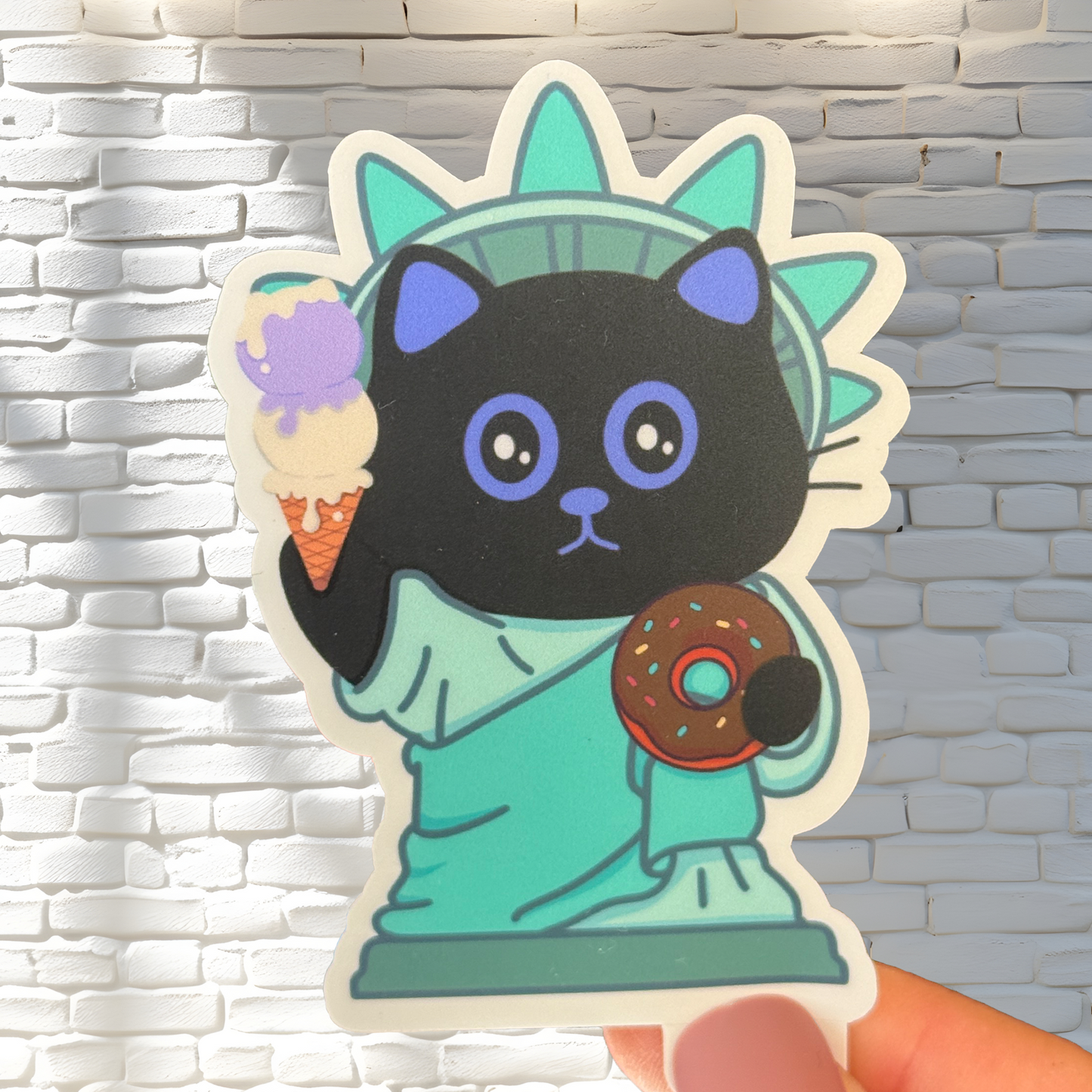 Tomo Cat - Statue of Liberty Cat Sticker - Coffee / Ice Cream & Donut Sticker