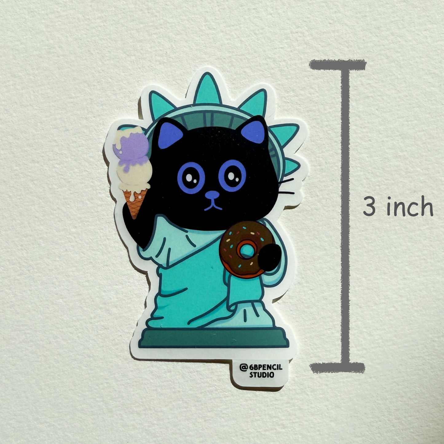 Tomo Cat - Statue of Liberty Cat Sticker - Coffee / Ice Cream & Donut Sticker