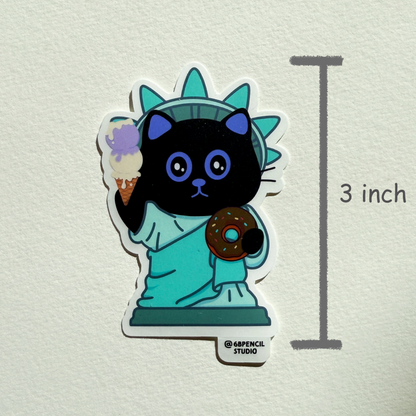 Tomo Cat - Statue of Liberty Cat Sticker - Coffee / Ice Cream & Donut Sticker