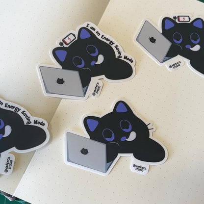 Tomo Cat - I am on Energy Saving Mode Sticker - Lazy Black Cat Sticker