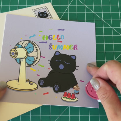 Cute Cat Hello Summer Art Print / Post Card - 5'' x 5''