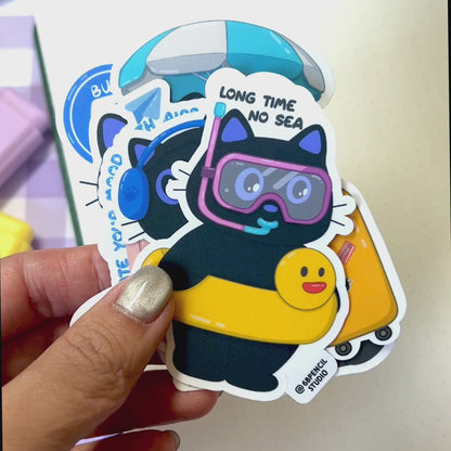 Tomo - Travel Series - Beach Time - Black Cat Sticker